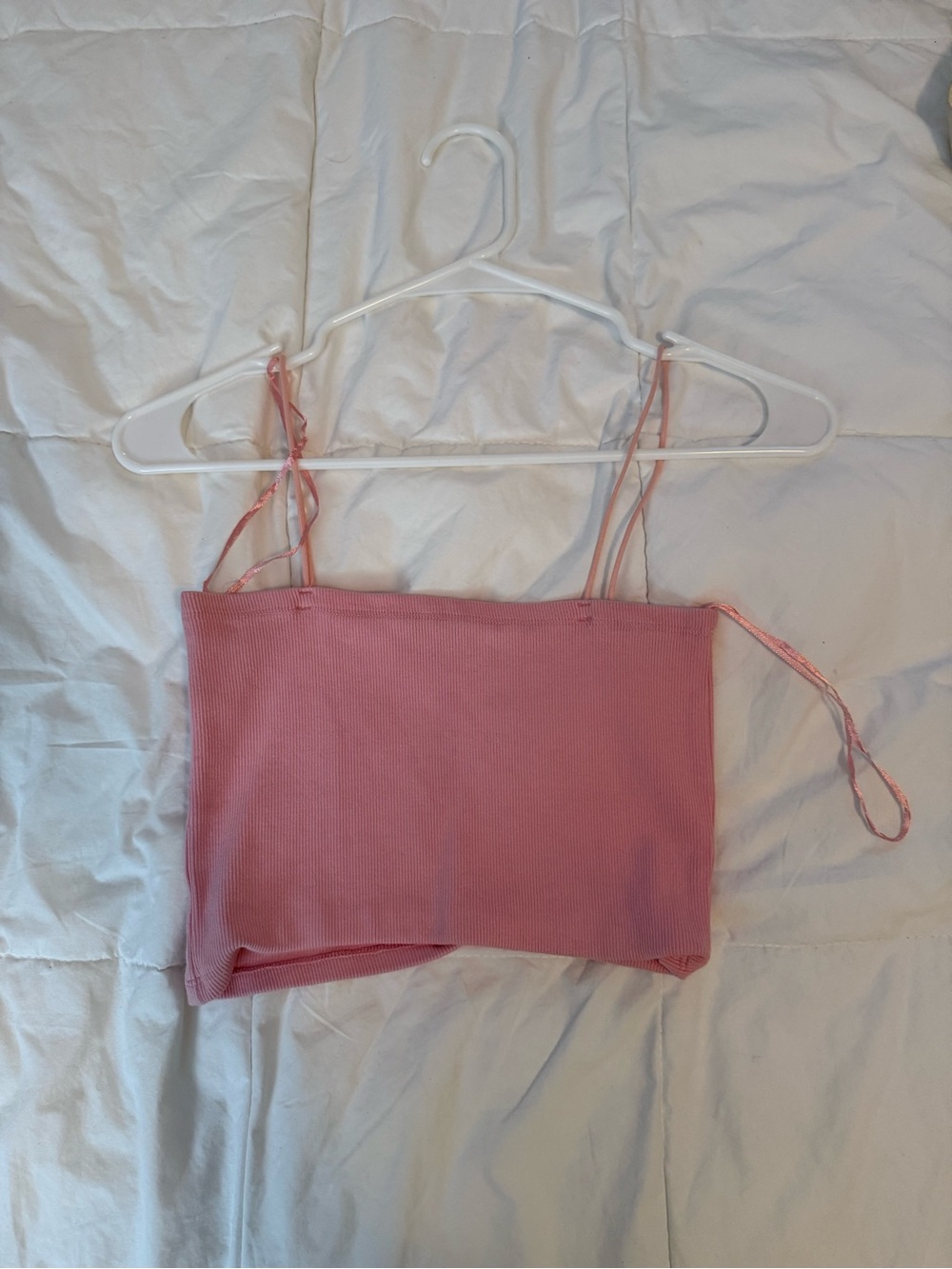 Zara Soft Pink Ribbed Spaghetti Strap Crop Top
